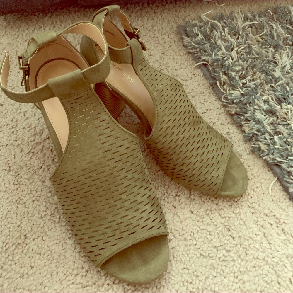 Olive Green peep toe heels